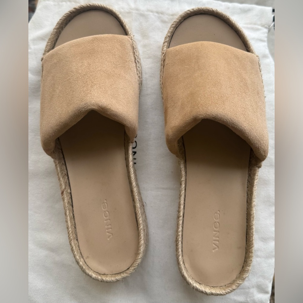 Vince Suede Tan Espadrille Platform Slides NWOT Size 8 - Picture 9 of 10